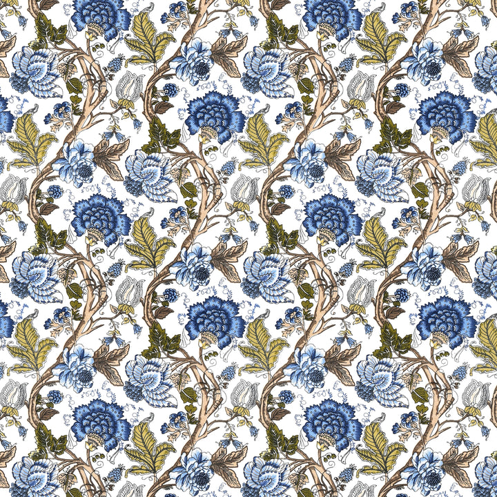 Bella Casa Fashion & Retail Ltd BEDSHEET 72 inch x 78 inch + 10 inch / Royal Blue and Olive Green / 100 % Pure Cotton Double Fitted Bedsheet Set 100% Cotton with 2 Pillow Covers Floral Design Royal Blue and Olive Green Colour - Scarlet Collection