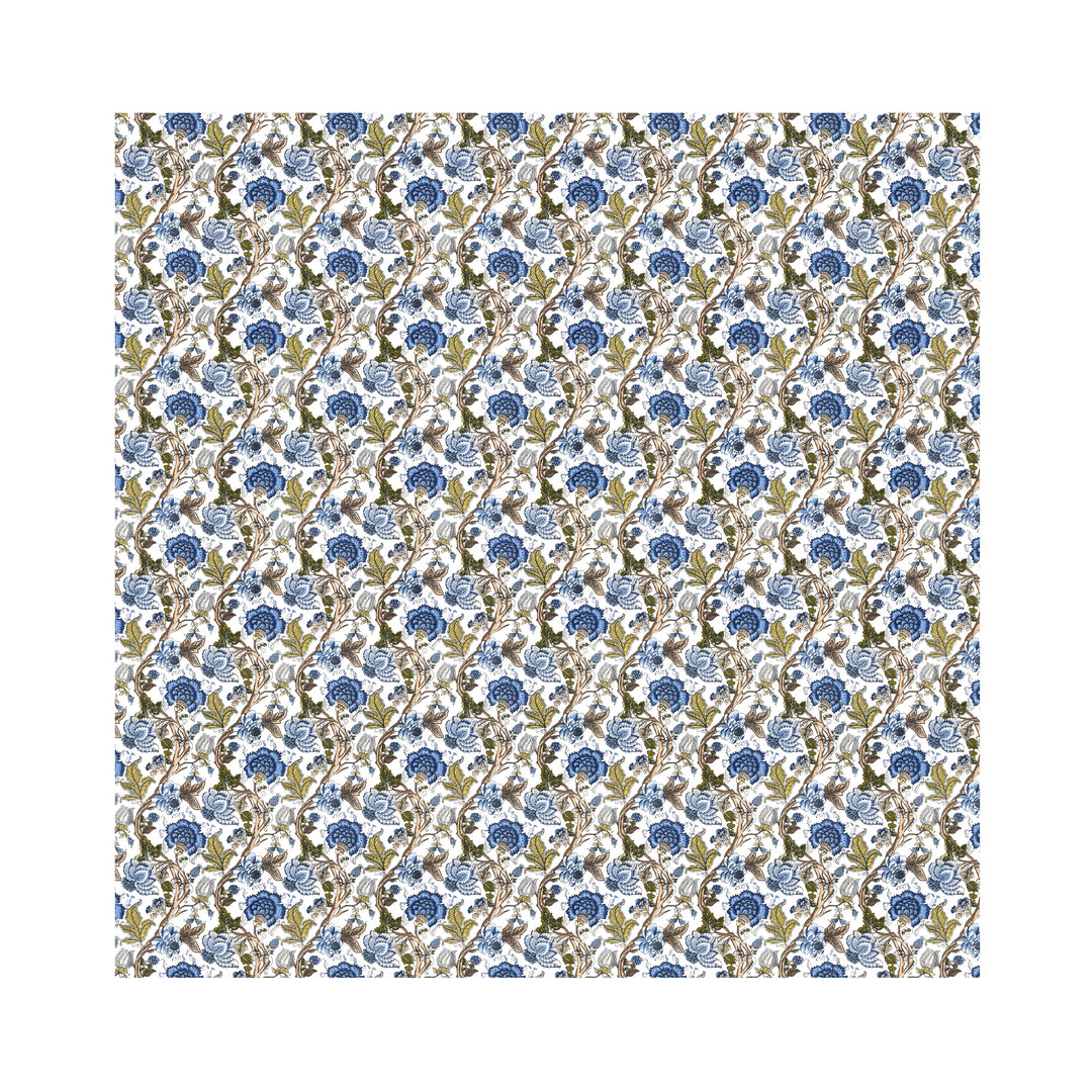 Bella Casa Fashion & Retail Ltd BEDSHEET 72 inch x 78 inch + 10 inch / Royal Blue and Olive Green / 100 % Pure Cotton Double Fitted Bedsheet Set 100% Cotton with 2 Pillow Covers Floral Design Royal Blue and Olive Green Colour - Scarlet Collection