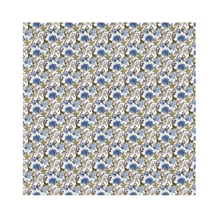 Bella Casa Fashion & Retail Ltd BEDSHEET 72 inch x 78 inch + 10 inch / Royal Blue and Olive Green / 100 % Pure Cotton Double Fitted Bedsheet Set 100% Cotton with 2 Pillow Covers Floral Design Royal Blue and Olive Green Colour - Scarlet Collection