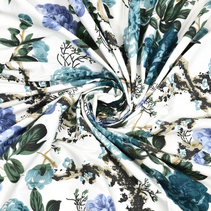Bella Casa Fashion & Retail Ltd BEDSHEET 72 inch x 78 inch + 10 inch / Teal and Light Blue / 100 % Pure Cotton Double Fitted Bedsheet Set 100% Cotton with 2 Pillow Covers Floral Design Teal and Light Blue Colour - Scarlet Collection