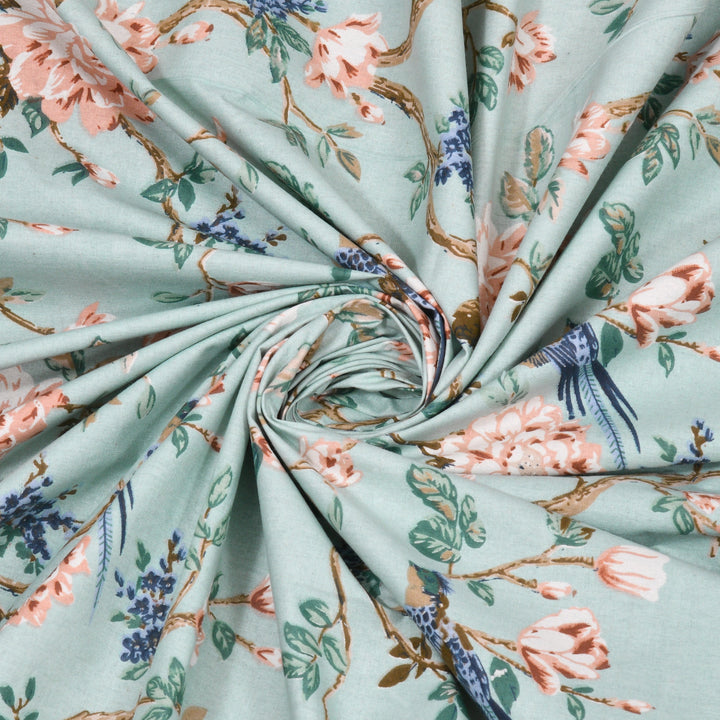 Bella Casa Fashion & Retail Ltd BEDSHEET 72 inch x 78 inch + 10 inch / Turquoise / 100 % Pure Cotton Double Fitted Bedsheet Set 100% Cotton with 2 Pillow Covers Floral Design Turquoise Colour - Scarlet Collection