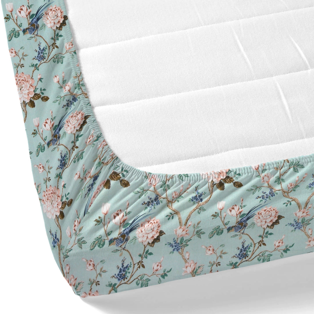 Bella Casa Fashion & Retail Ltd BEDSHEET 72 inch x 78 inch + 10 inch / Turquoise / 100 % Pure Cotton Double Fitted Bedsheet Set 100% Cotton with 2 Pillow Covers Floral Design Turquoise Colour - Scarlet Collection