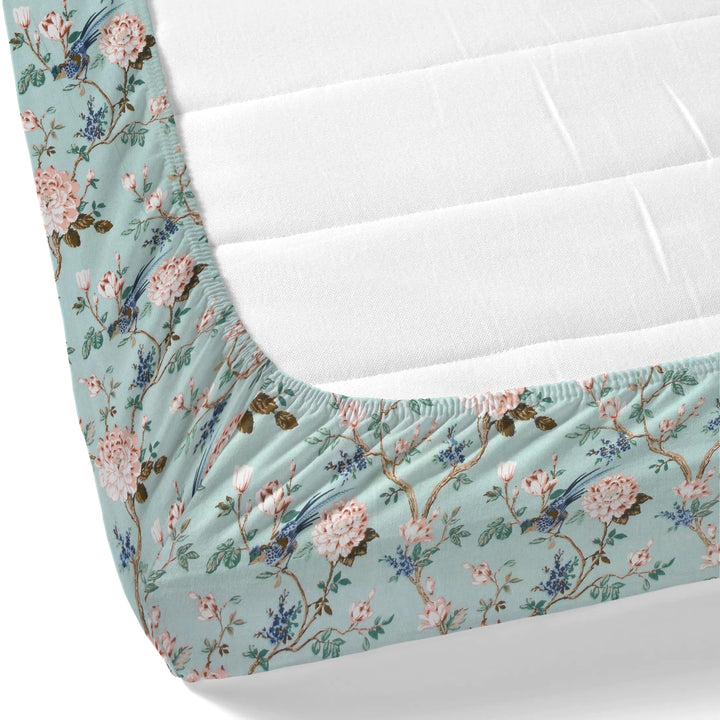 Bella Casa Fashion & Retail Ltd BEDSHEET 72 inch x 78 inch + 10 inch / Turquoise / 100 % Pure Cotton Double Fitted Bedsheet Set 100% Cotton with 2 Pillow Covers Floral Design Turquoise Colour - Scarlet Collection