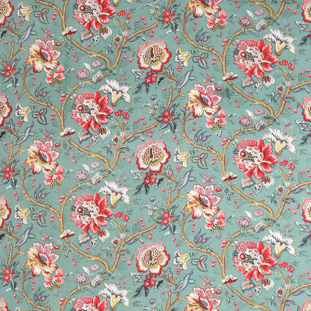 Bella Casa Fashion & Retail Ltd BEDSHEET 72 inch x 78 inch + 10 inch / Turquoise and Coral Red / 100 % Pure Cotton Double Fitted Bedsheet Set 100% Cotton with 2 Pillow Covers Floral Design Turquoise and Coral Red Colour - Scarlet Collection