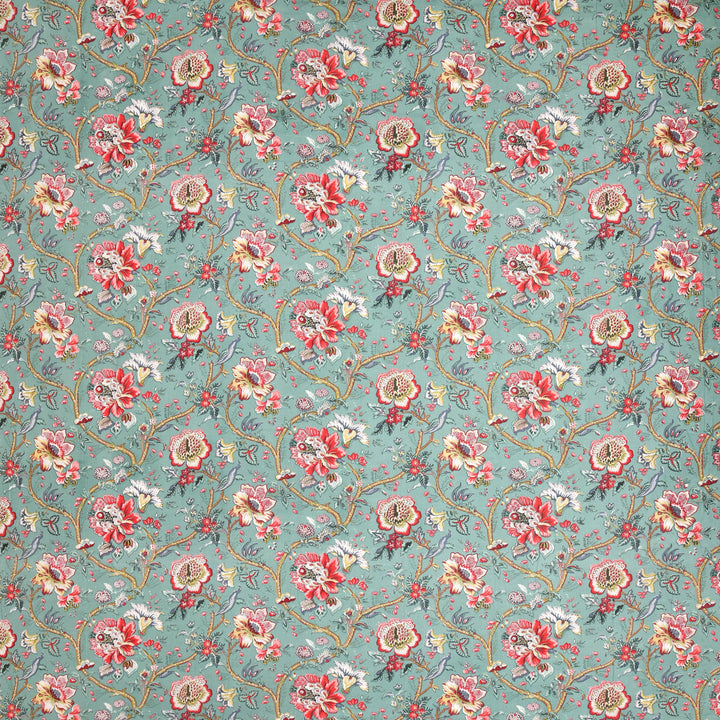 Bella Casa Fashion & Retail Ltd BEDSHEET 72 inch x 78 inch + 10 inch / Turquoise and Coral Red / 100 % Pure Cotton Double Fitted Bedsheet Set 100% Cotton with 2 Pillow Covers Floral Design Turquoise and Coral Red Colour - Scarlet Collection