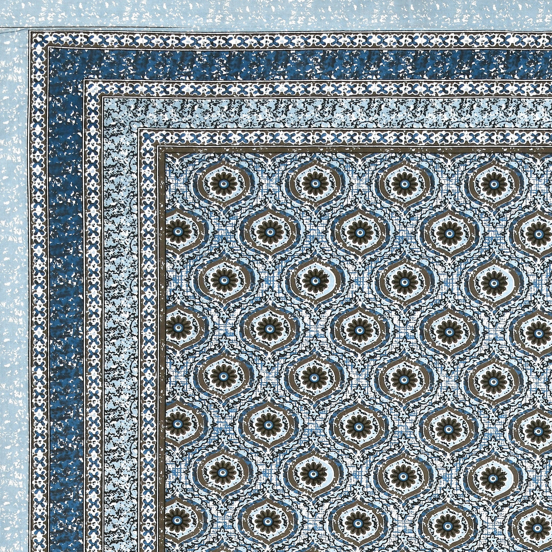 Bella Casa Fashion & Retail Ltd BEDSHEET 87 X 107 Inch / Blue / Cotton Double King Size Bedsheet with 2 Pillow Covers Cotton Blue Colour - Ethnic Collection