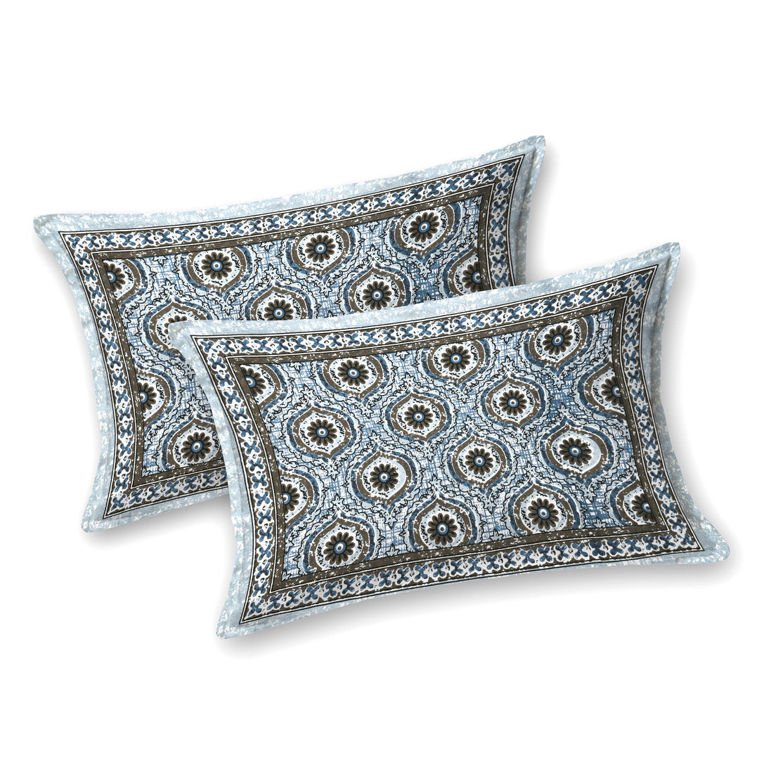 Bella Casa Fashion & Retail Ltd BEDSHEET 87 X 107 Inch / Blue / Cotton Double King Size Bedsheet with 2 Pillow Covers Cotton Blue Colour - Ethnic Collection