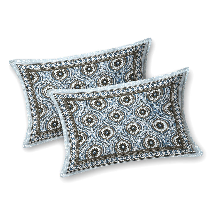 Bella Casa Fashion & Retail Ltd BEDSHEET 87 X 107 Inch / Blue / Cotton Double King Size Bedsheet with 2 Pillow Covers Cotton Blue Colour - Ethnic Collection