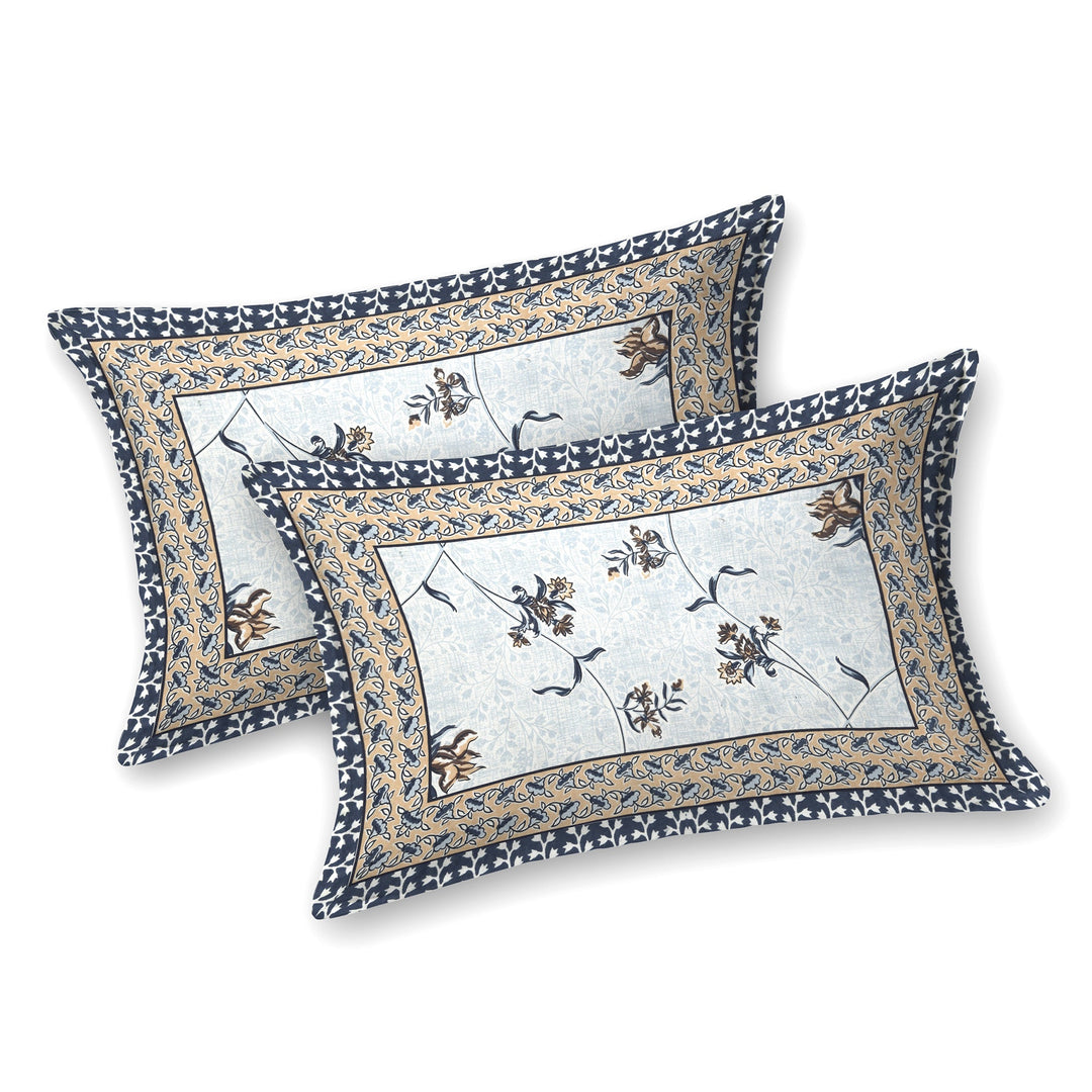 Bella Casa Fashion & Retail Ltd BEDSHEET 87 X 107 Inch / Blue / Cotton Double King Size Bedsheet with 2 Pillow Covers Cotton Blue Colour - Ethnic Collection