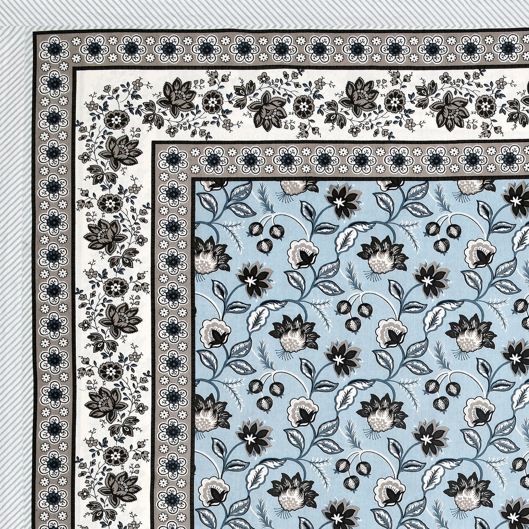 Bella Casa Fashion & Retail Ltd BEDSHEET 87 X 107 Inch / Blue / Cotton Double King Size Bedsheet with 2 Pillow Covers Floral Motifs Printed Cotton Blue Colour - Ethnic Collection