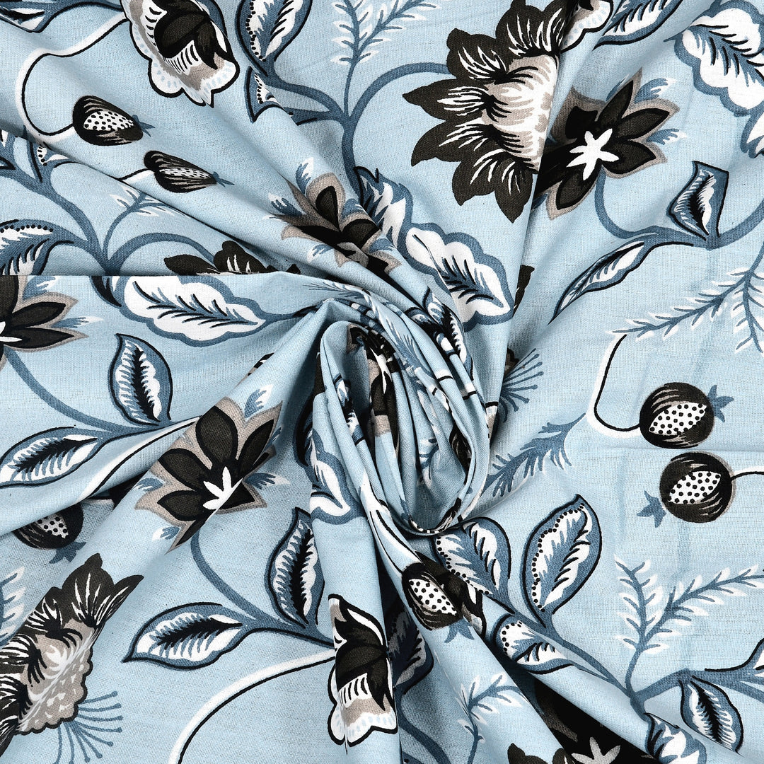 Bella Casa Fashion & Retail Ltd BEDSHEET 87 X 107 Inch / Blue / Cotton Double King Size Bedsheet with 2 Pillow Covers Floral Motifs Printed Cotton Blue Colour - Ethnic Collection