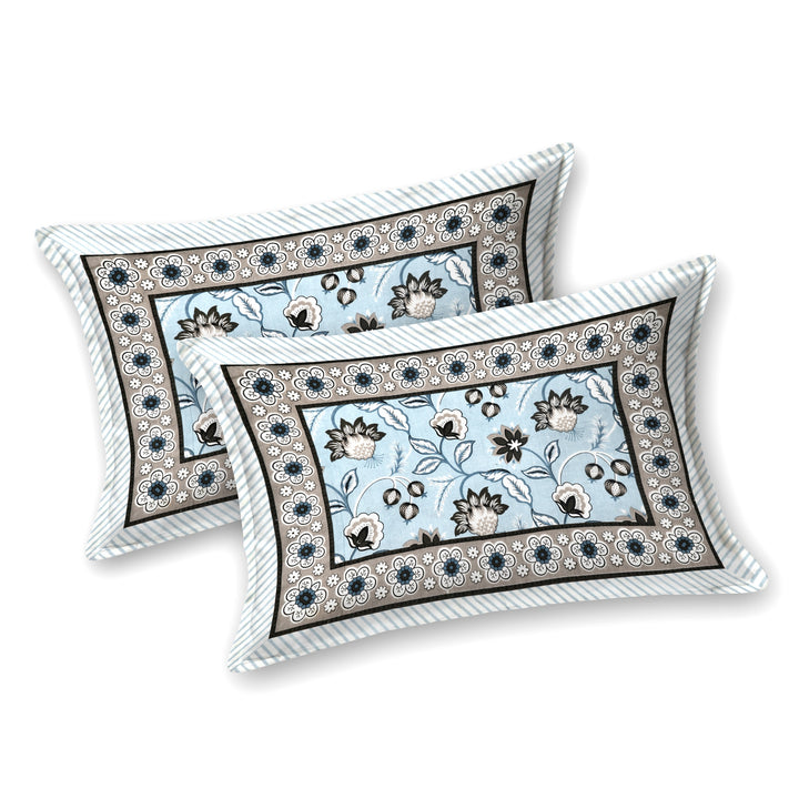 Bella Casa Fashion & Retail Ltd BEDSHEET 87 X 107 Inch / Blue / Cotton Double King Size Bedsheet with 2 Pillow Covers Floral Motifs Printed Cotton Blue Colour - Ethnic Collection