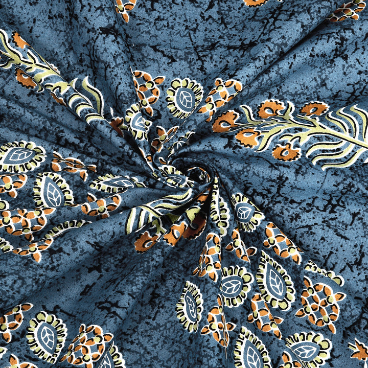 Bella Casa Fashion & Retail Ltd BEDSHEET 87 X 107 Inch / Blue / Cotton Double King Size Bedsheet with 2 Pillow Covers Floral Motifs Printed Cotton Blue Colour - Ethnic Collection