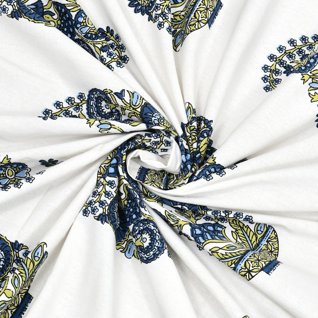 Bella Casa Fashion & Retail Ltd BEDSHEET 87 X 107 Inch / Blue & White / Cotton Double King Size Bedsheet with 2 Pillow Covers Cotton Blue & White Colour - Ethnic Collection
