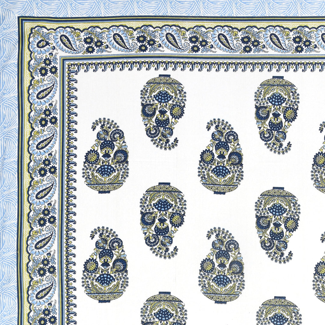 Bella Casa Fashion & Retail Ltd BEDSHEET 87 X 107 Inch / Blue & White / Cotton Double King Size Bedsheet with 2 Pillow Covers Cotton Blue & White Colour - Ethnic Collection