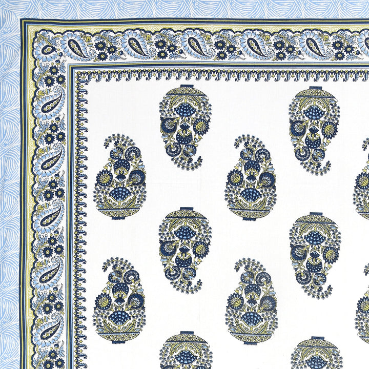 Bella Casa Fashion & Retail Ltd BEDSHEET 87 X 107 Inch / Blue & White / Cotton Double King Size Bedsheet with 2 Pillow Covers Cotton Blue & White Colour - Ethnic Collection
