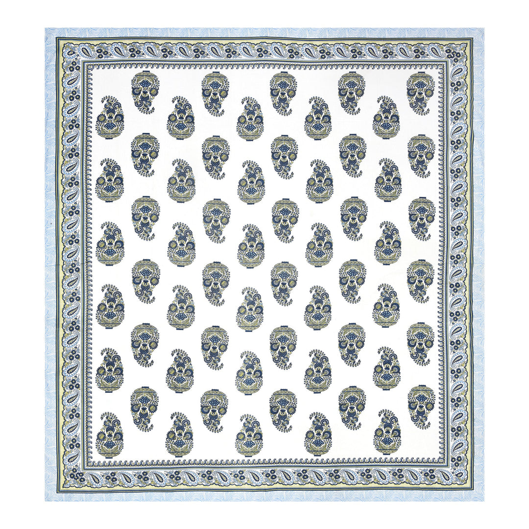 Bella Casa Fashion & Retail Ltd BEDSHEET 87 X 107 Inch / Blue & White / Cotton Double King Size Bedsheet with 2 Pillow Covers Cotton Blue & White Colour - Ethnic Collection