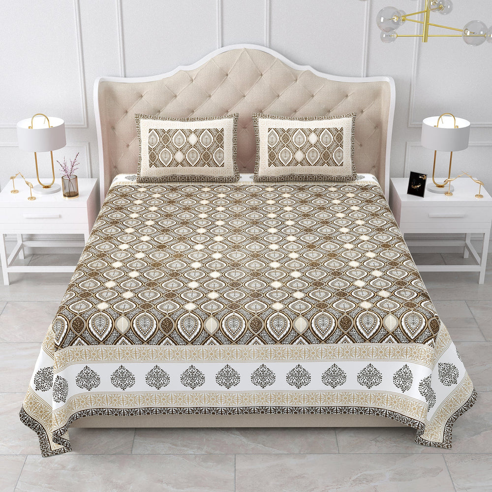 Bella Casa Fashion & Retail Ltd BEDSHEET 87 X 107 Inch / Brown / Cotton Double King Size Bedsheet with 2 Pillow Covers Cotton Brown Colour - Ethnic Collection (Copy)
