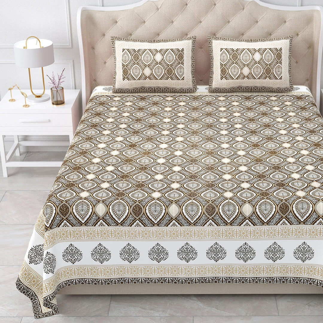 Bella Casa Fashion & Retail Ltd BEDSHEET 87 X 107 Inch / Brown / Cotton Double King Size Bedsheet with 2 Pillow Covers Cotton Brown Colour - Ethnic Collection (Copy)