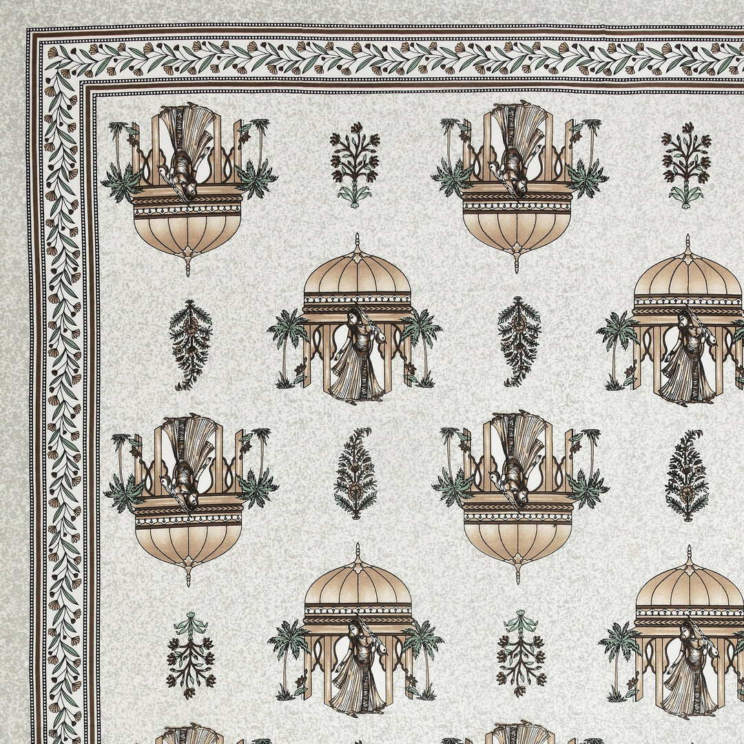 Bella Casa Fashion & Retail Ltd BEDSHEET 87 X 107 Inch / Brown & Green / Cotton Double King Size Bedsheet with 2 Pillow Covers Cotton Brown & Green Colour - Ethnic Collection