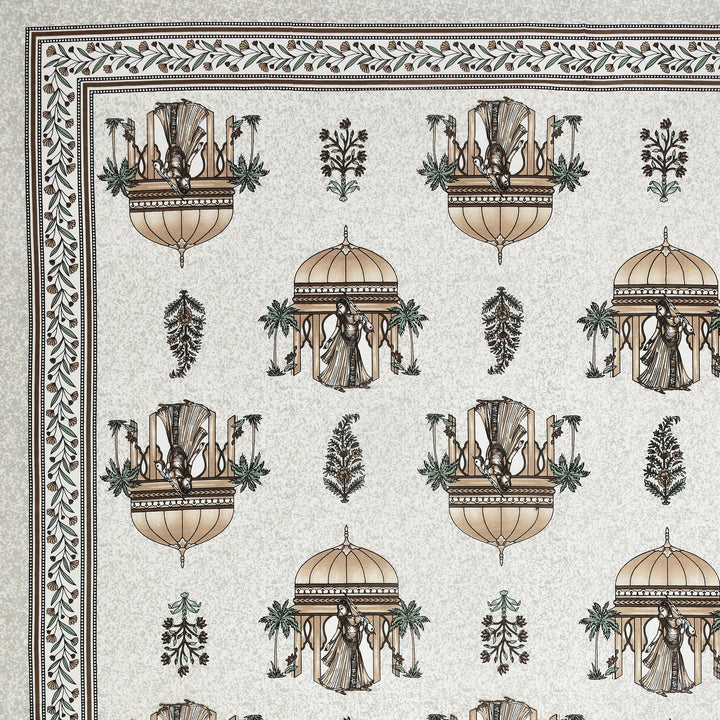 Bella Casa Fashion & Retail Ltd BEDSHEET 87 X 107 Inch / Brown & Green / Cotton Double King Size Bedsheet with 2 Pillow Covers Cotton Brown & Green Colour - Ethnic Collection