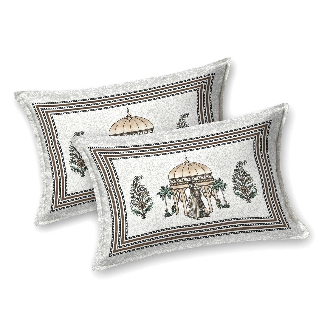 Bella Casa Fashion & Retail Ltd BEDSHEET 87 X 107 Inch / Brown & Green / Cotton Double King Size Bedsheet with 2 Pillow Covers Cotton Brown & Green Colour - Ethnic Collection