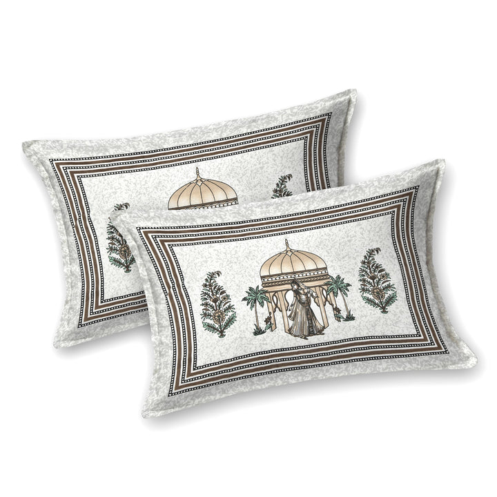 Bella Casa Fashion & Retail Ltd BEDSHEET 87 X 107 Inch / Brown & Green / Cotton Double King Size Bedsheet with 2 Pillow Covers Cotton Brown & Green Colour - Ethnic Collection