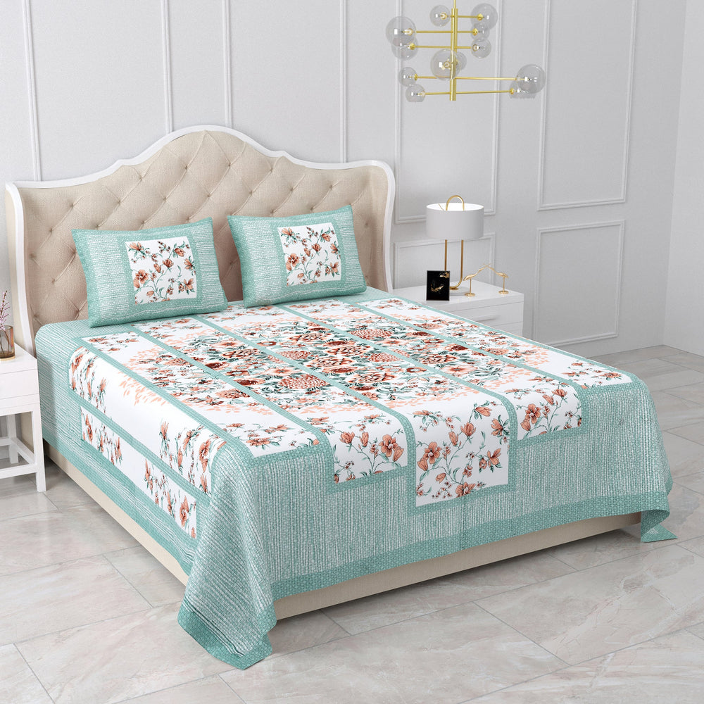 Bella Casa Fashion & Retail Ltd BEDSHEET 87 X 107 Inch / Green / Cotton Double King Size Bedsheet with 2 Pillow Covers Cotton Green Colour - Ethnic Collection