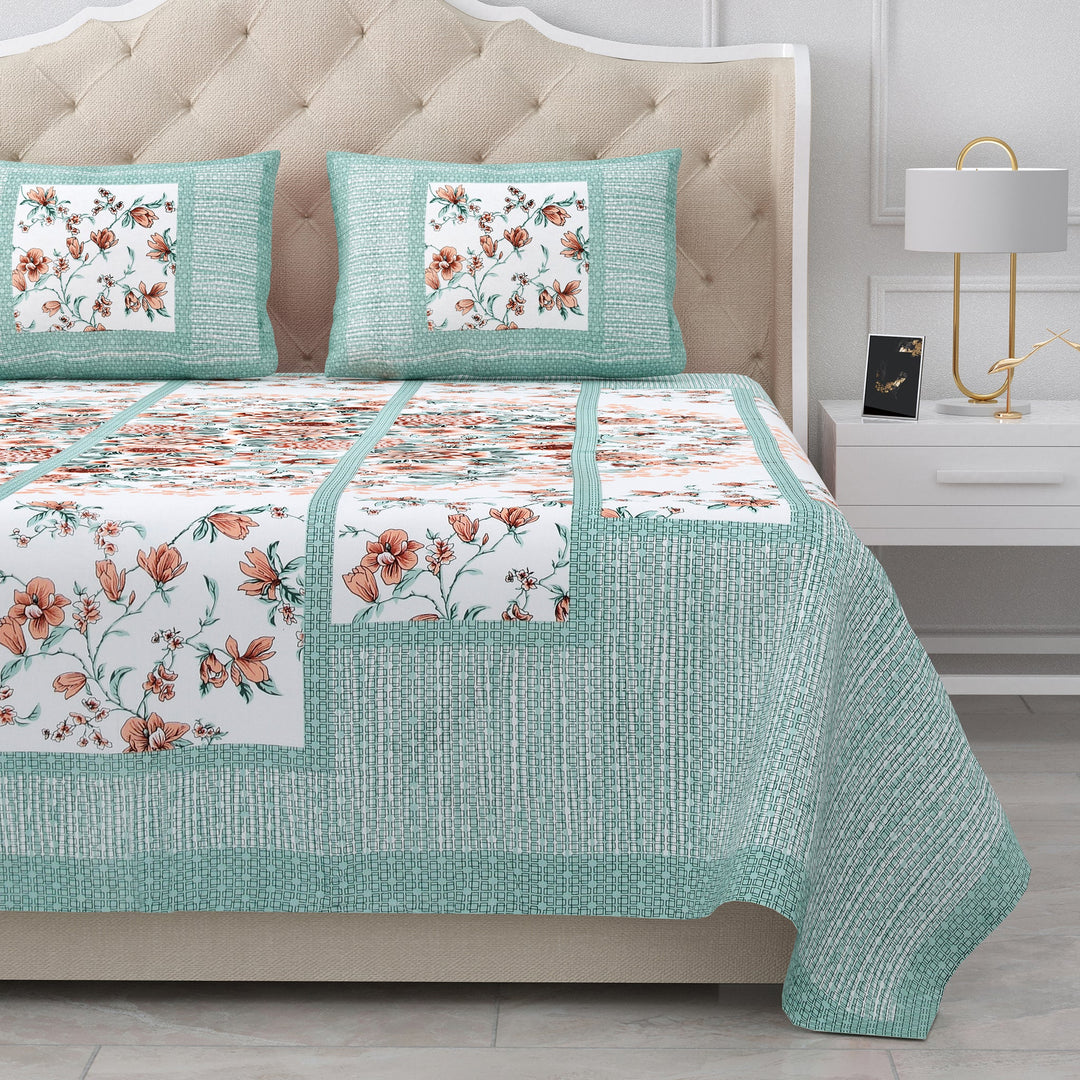 Bella Casa Fashion & Retail Ltd BEDSHEET 87 X 107 Inch / Green / Cotton Double King Size Bedsheet with 2 Pillow Covers Cotton Green Colour - Ethnic Collection