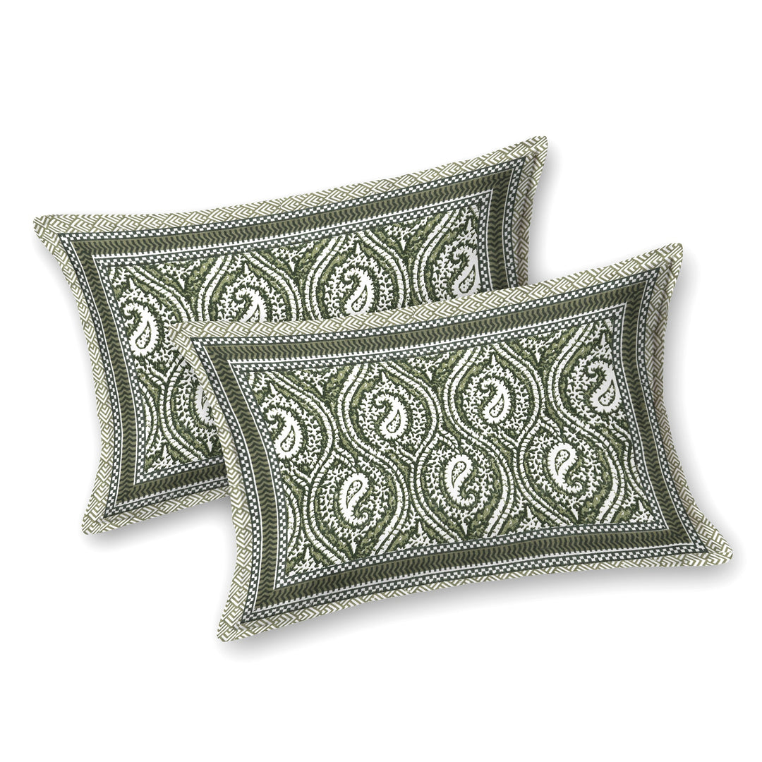 Bella Casa Fashion & Retail Ltd BEDSHEET 87 X 107 Inch / Green / Cotton Double King Size Bedsheet with 2 Pillow Covers Cotton Green Colour - Ethnic Collection