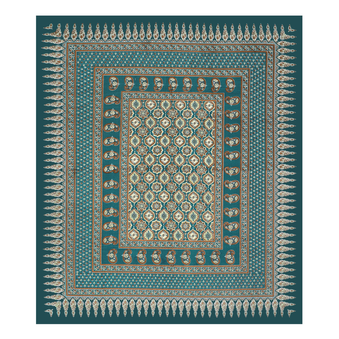 Bella Casa Fashion & Retail Ltd BEDSHEET 87 X 107 Inch / Green / Cotton Double King Size Bedsheet with 2 Pillow Covers Floral Motifs Printed Cotton Green Colour - Ethnic Collection