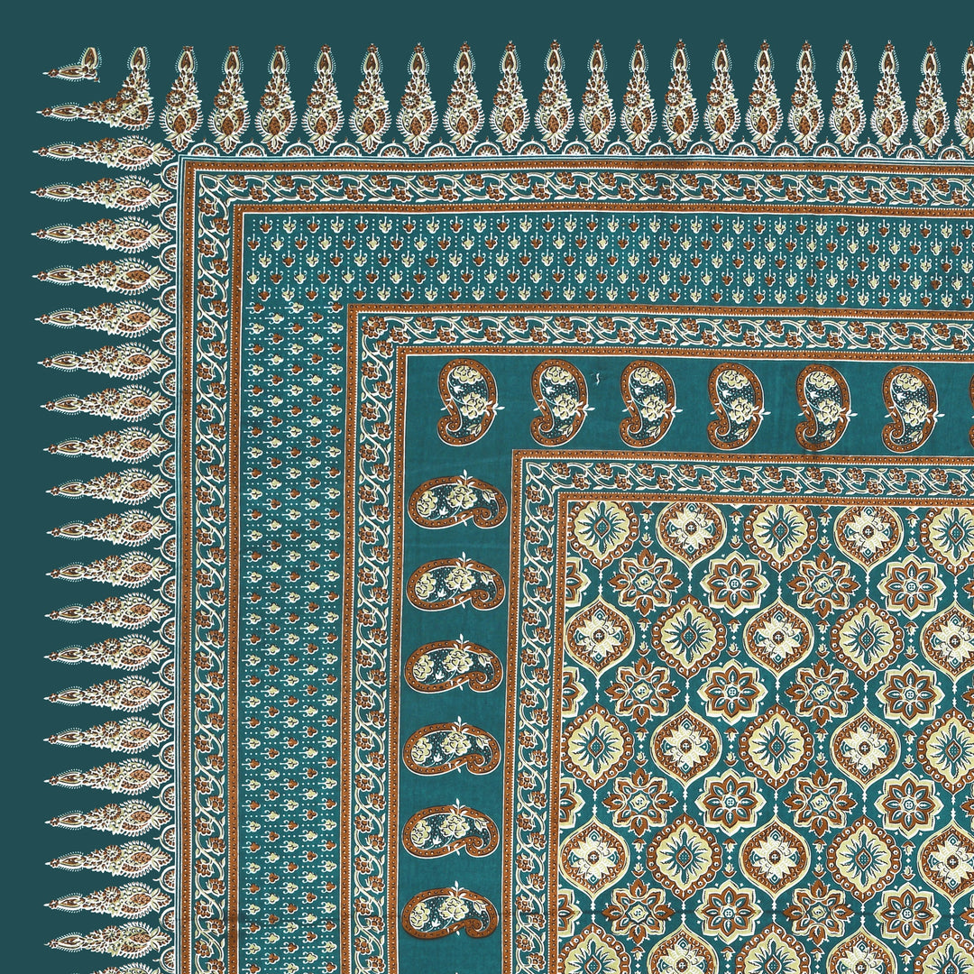 Bella Casa Fashion & Retail Ltd BEDSHEET 87 X 107 Inch / Green / Cotton Double King Size Bedsheet with 2 Pillow Covers Floral Motifs Printed Cotton Green Colour - Ethnic Collection