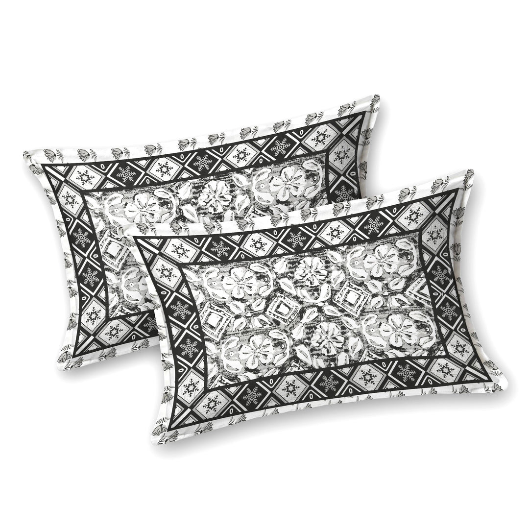Bella Casa Fashion & Retail Ltd BEDSHEET 87 X 107 Inch / Grey & Black / Cotton Double King Size Bedsheet with 2 Pillow Covers Cotton Grey & Black Colour - Ethnic Collection