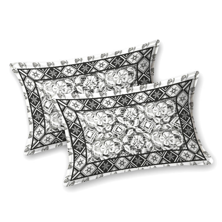 Bella Casa Fashion & Retail Ltd BEDSHEET 87 X 107 Inch / Grey & Black / Cotton Double King Size Bedsheet with 2 Pillow Covers Cotton Grey & Black Colour - Ethnic Collection