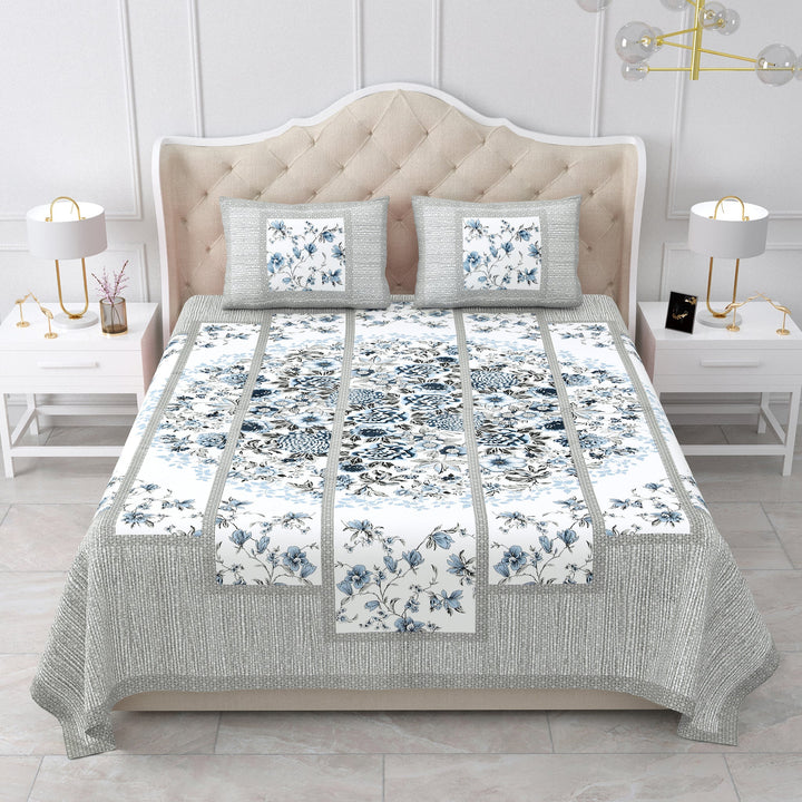 Bella Casa Fashion & Retail Ltd BEDSHEET 87 X 107 Inch / Grey / Cotton Double King Size Bedsheet with 2 Pillow Covers Cotton Grey Colour - Ethnic Collection