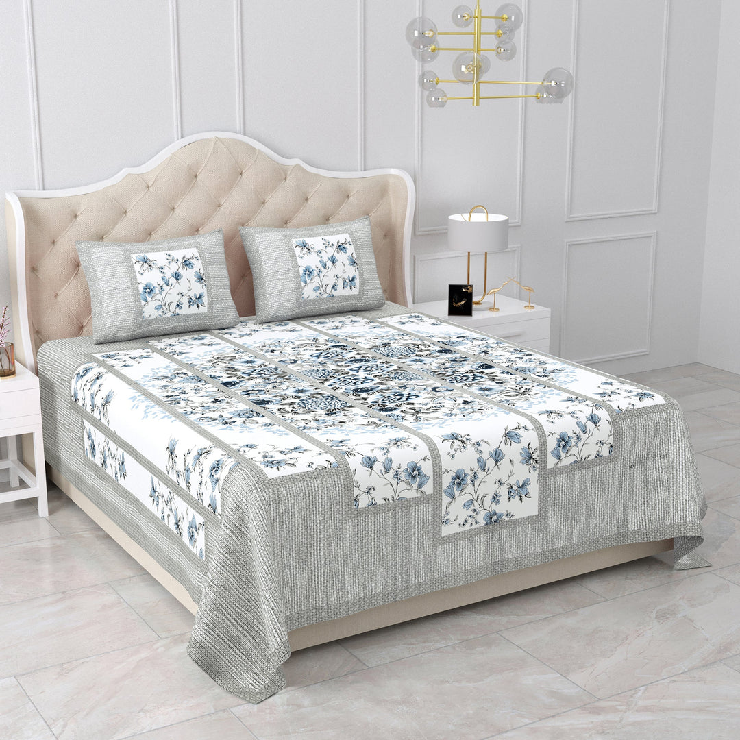 Bella Casa Fashion & Retail Ltd BEDSHEET 87 X 107 Inch / Grey / Cotton Double King Size Bedsheet with 2 Pillow Covers Cotton Grey Colour - Ethnic Collection