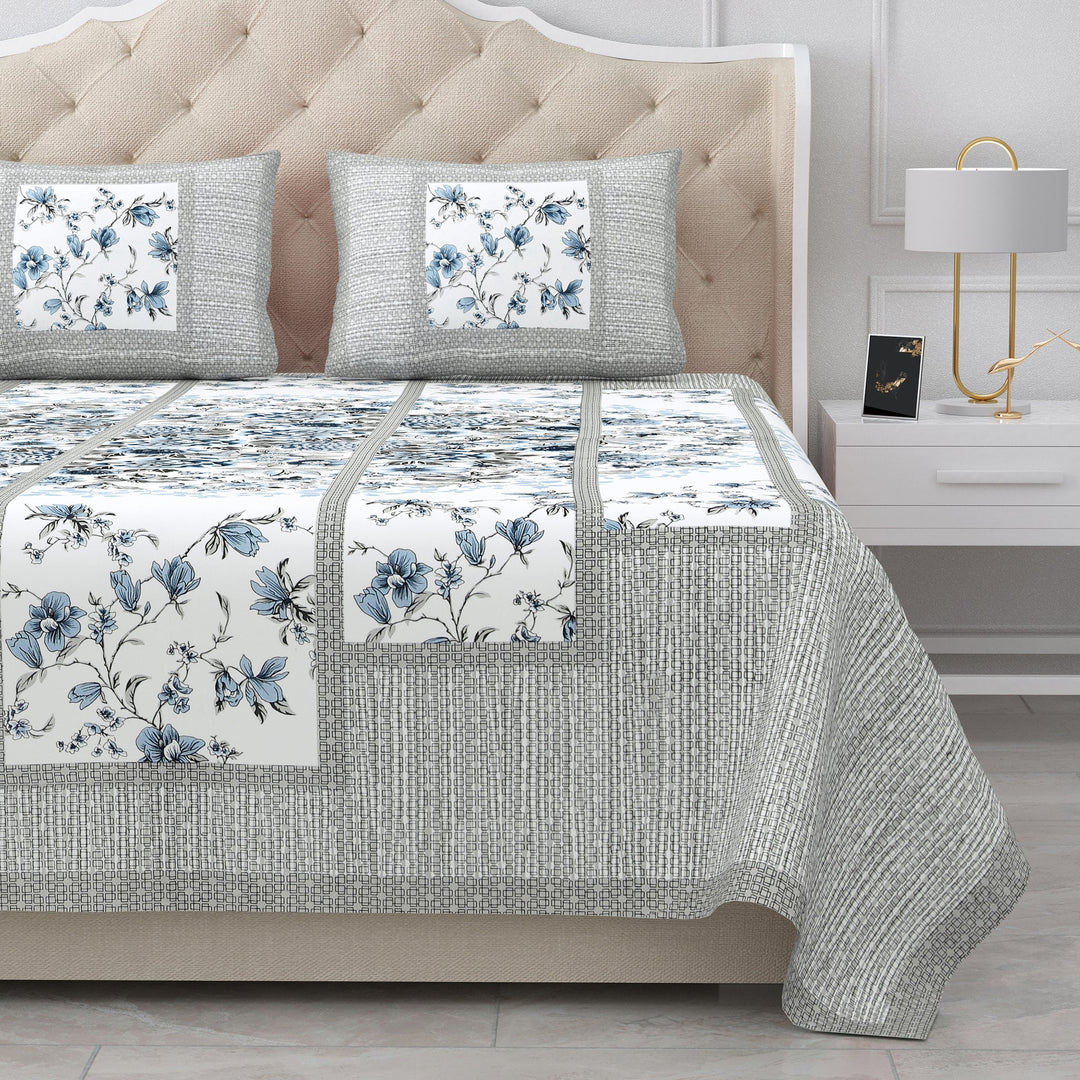 Bella Casa Fashion & Retail Ltd BEDSHEET 87 X 107 Inch / Grey / Cotton Double King Size Bedsheet with 2 Pillow Covers Cotton Grey Colour - Ethnic Collection