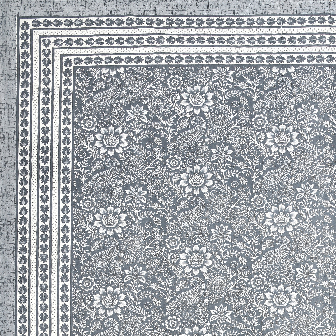 Bella Casa Fashion & Retail Ltd BEDSHEET 87 X 107 Inch / Grey / Cotton Double King Size Bedsheet with 2 Pillow Covers Floral Motifs Printed Cotton Grey Colour - Ethnic Collection