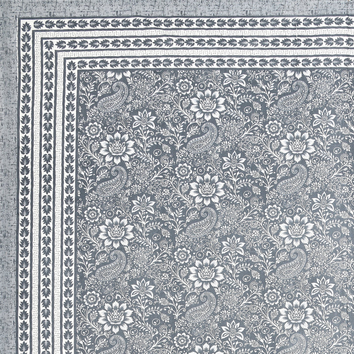 Bella Casa Fashion & Retail Ltd BEDSHEET 87 X 107 Inch / Grey / Cotton Double King Size Bedsheet with 2 Pillow Covers Floral Motifs Printed Cotton Grey Colour - Ethnic Collection