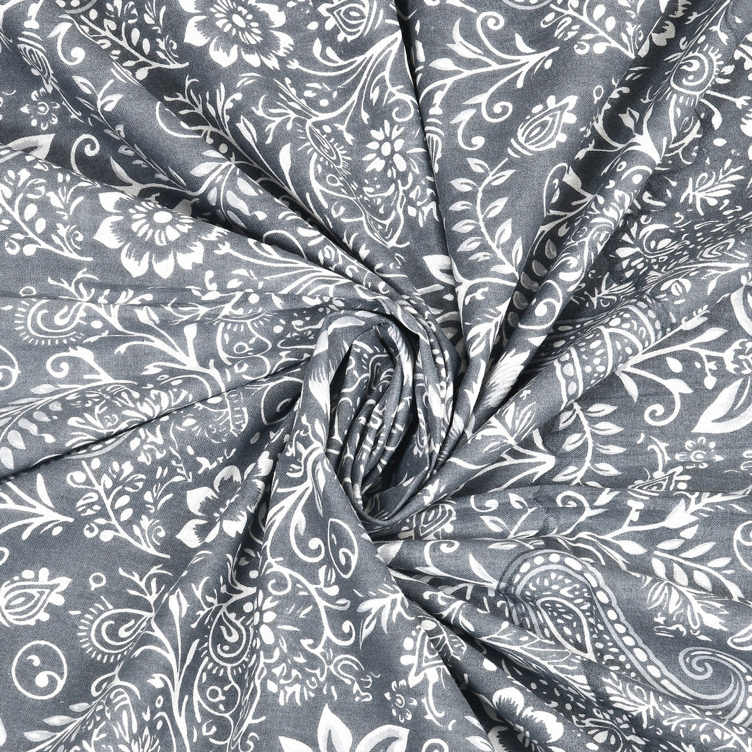 Bella Casa Fashion & Retail Ltd BEDSHEET 87 X 107 Inch / Grey / Cotton Double King Size Bedsheet with 2 Pillow Covers Floral Motifs Printed Cotton Grey Colour - Ethnic Collection