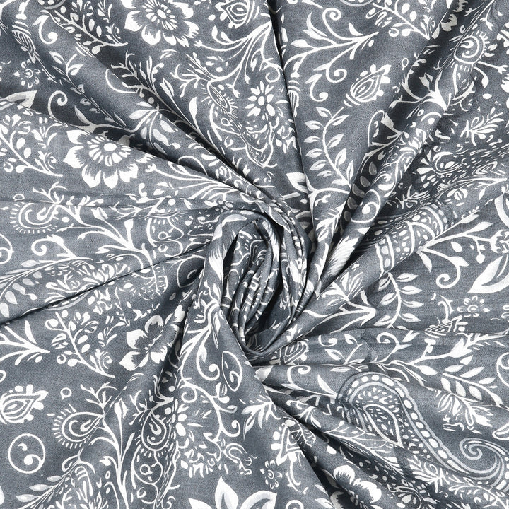 Bella Casa Fashion & Retail Ltd BEDSHEET 87 X 107 Inch / Grey / Cotton Double King Size Bedsheet with 2 Pillow Covers Floral Motifs Printed Cotton Grey Colour - Ethnic Collection