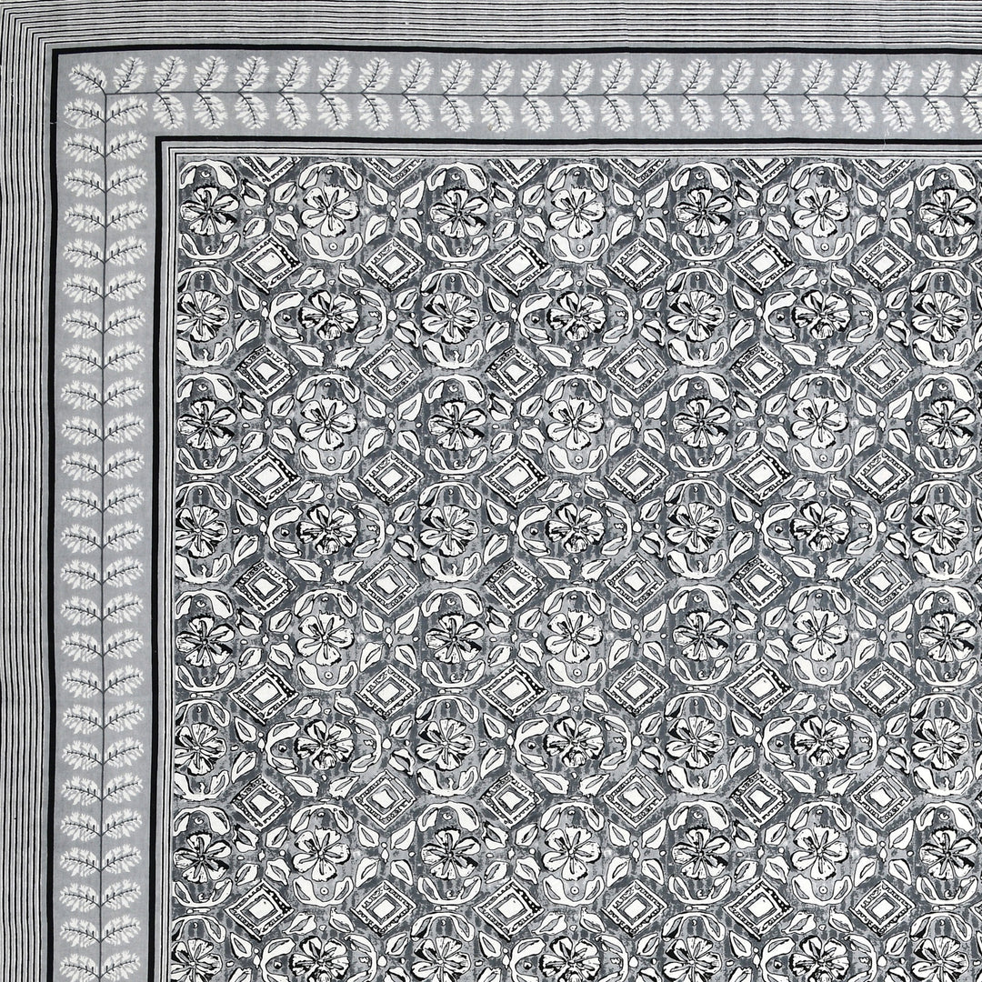 Bella Casa Fashion & Retail Ltd BEDSHEET 87 X 107 Inch / Grey / Cotton Double King Size Bedsheet with 2 Pillow Covers Floral Motifs Printed Cotton Grey Colour - Ethnic Collection