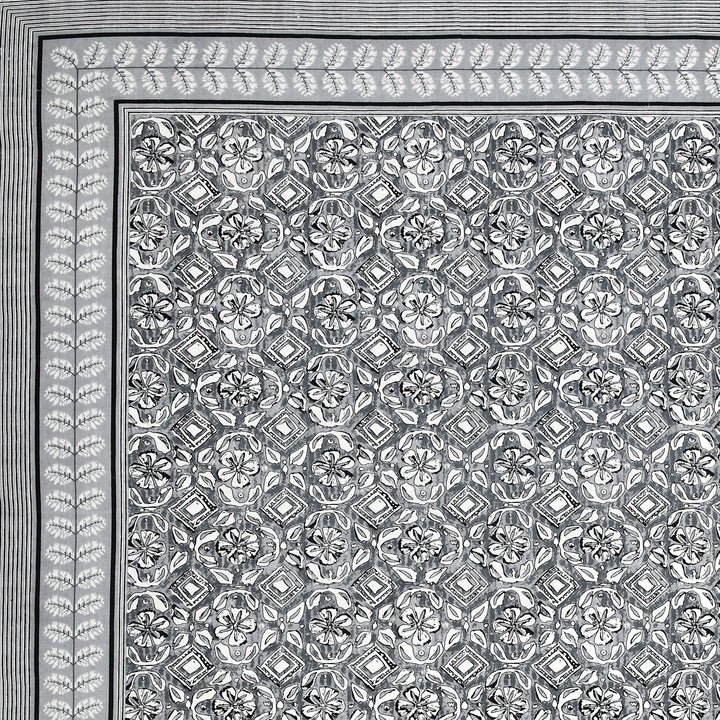 Bella Casa Fashion & Retail Ltd BEDSHEET 87 X 107 Inch / Grey / Cotton Double King Size Bedsheet with 2 Pillow Covers Floral Motifs Printed Cotton Grey Colour - Ethnic Collection