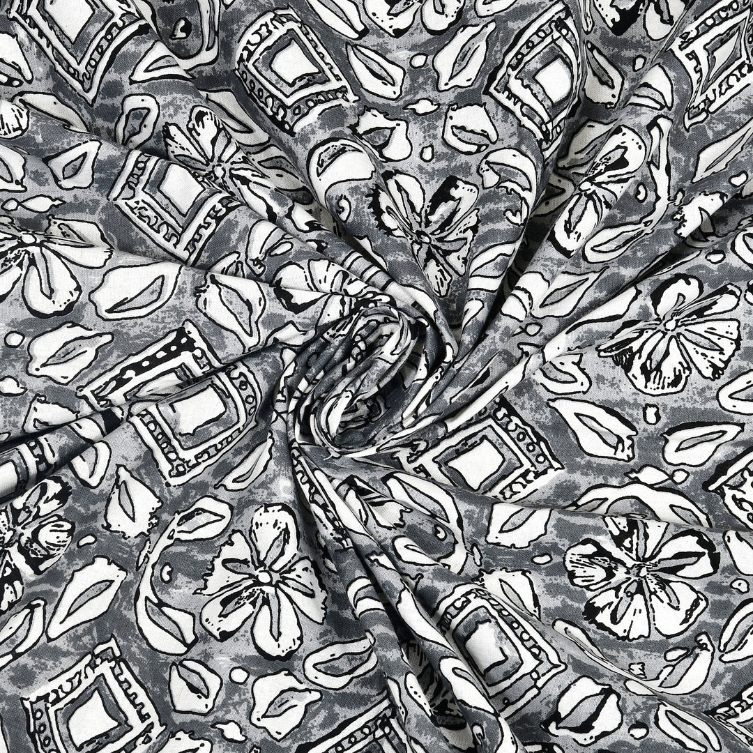 Bella Casa Fashion & Retail Ltd BEDSHEET 87 X 107 Inch / Grey / Cotton Double King Size Bedsheet with 2 Pillow Covers Floral Motifs Printed Cotton Grey Colour - Ethnic Collection