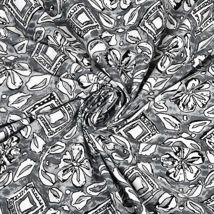 Bella Casa Fashion & Retail Ltd BEDSHEET 87 X 107 Inch / Grey / Cotton Double King Size Bedsheet with 2 Pillow Covers Floral Motifs Printed Cotton Grey Colour - Ethnic Collection