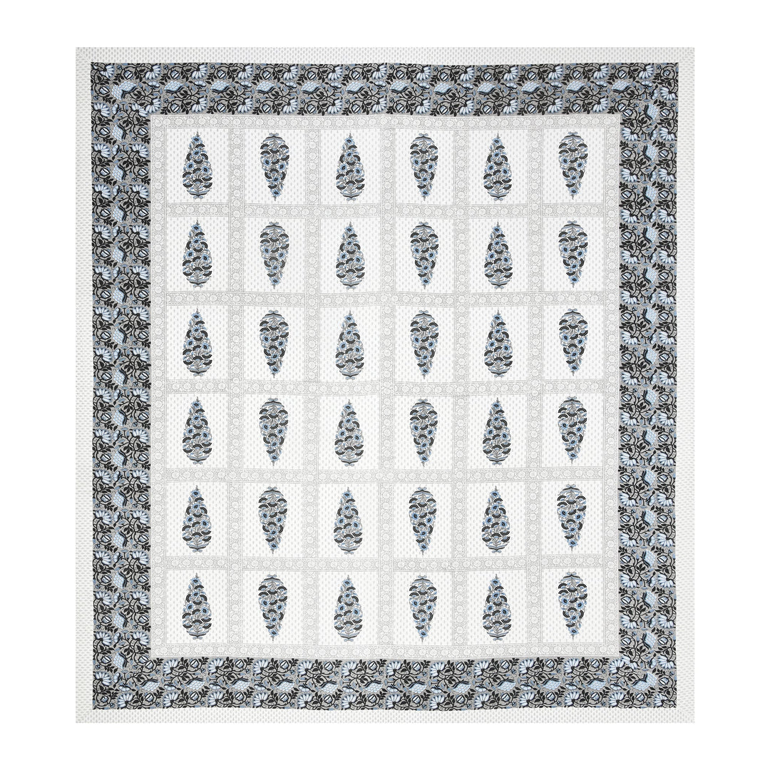Bella Casa Fashion & Retail Ltd BEDSHEET 87 X 107 Inch / Grey & White / Cotton Double King Size Bedsheet with 2 Pillow Covers Cotton Grey & White Colour - Ethnic Collection