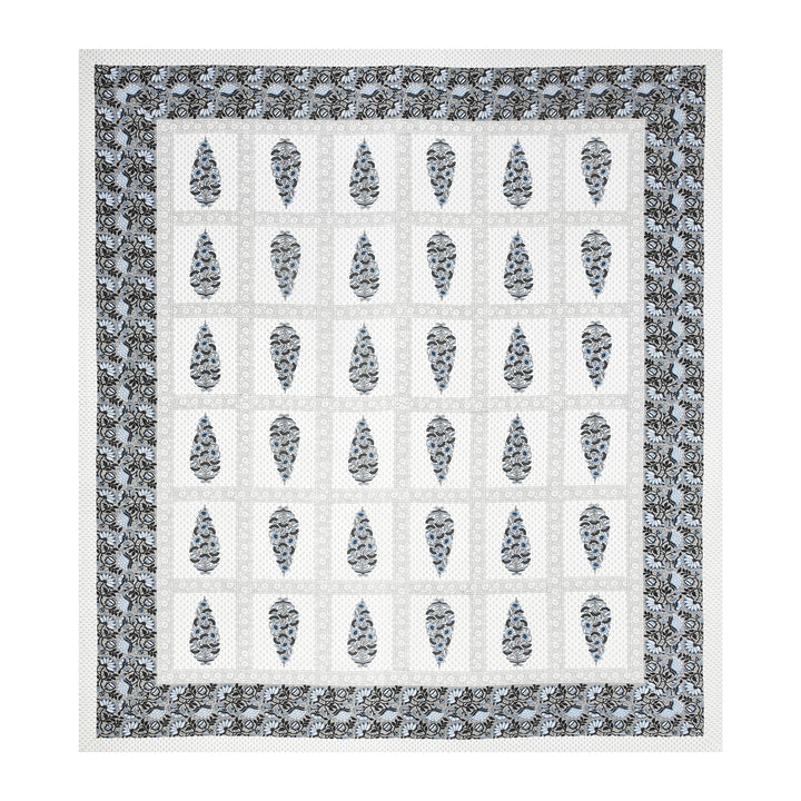 Bella Casa Fashion & Retail Ltd BEDSHEET 87 X 107 Inch / Grey & White / Cotton Double King Size Bedsheet with 2 Pillow Covers Cotton Grey & White Colour - Ethnic Collection