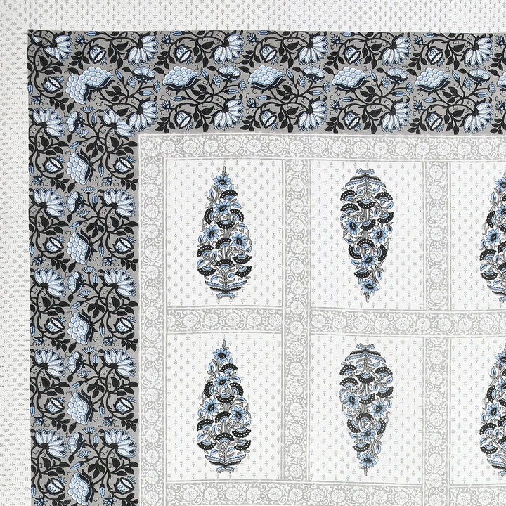 Bella Casa Fashion & Retail Ltd BEDSHEET 87 X 107 Inch / Grey & White / Cotton Double King Size Bedsheet with 2 Pillow Covers Cotton Grey & White Colour - Ethnic Collection