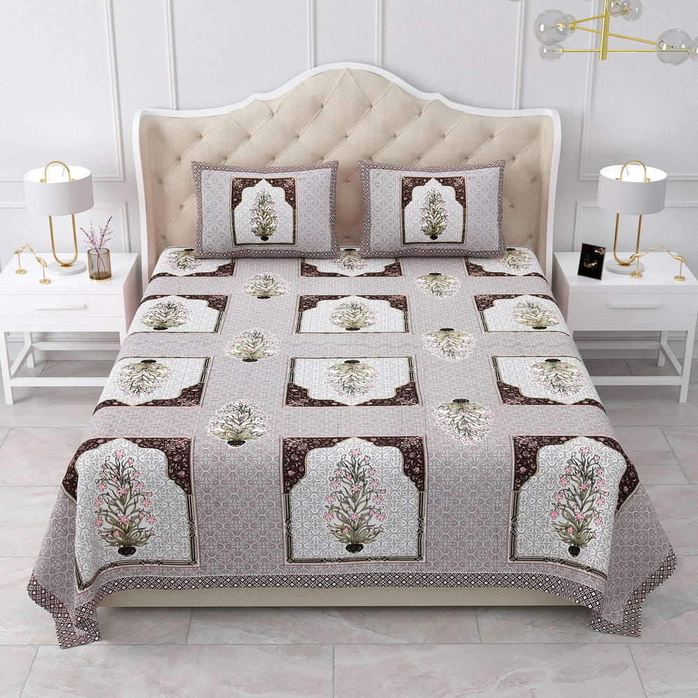 Bella Casa Fashion & Retail Ltd BEDSHEET 87 X 107 Inch / Maroon & Peach / Cotton Double King Size Bedsheet with 2 Pillow Covers Cotton Maroon & Peach Colour - Ethnic Collection