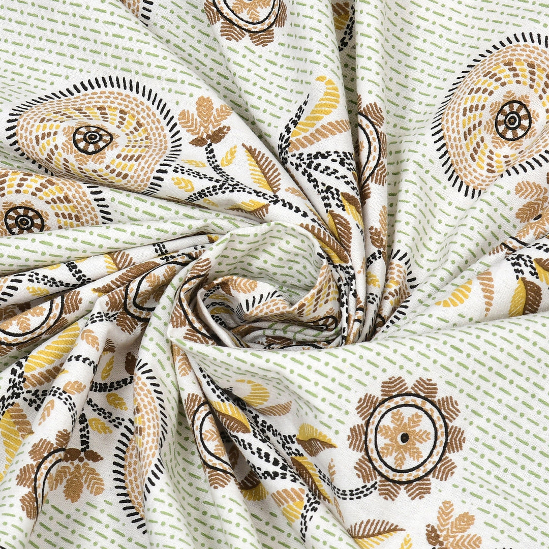 Bella Casa Fashion & Retail Ltd BEDSHEET 87 X 107 Inch / Multi / Cotton Double King Size Bedsheet with 2 Pillow Covers Cotton Brown Multi Colour - Ethnic Collection